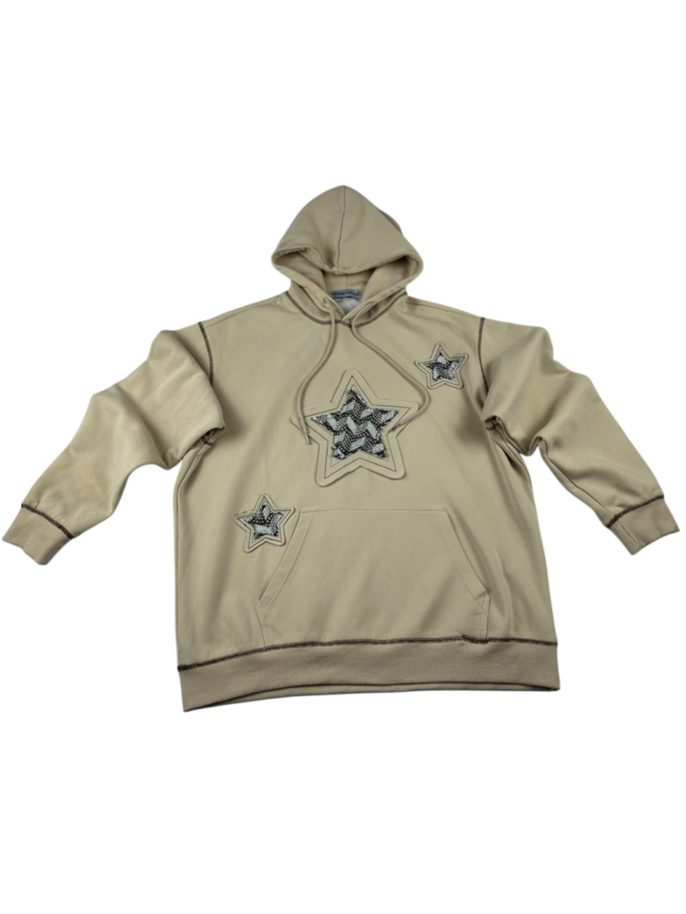 Aelfric Eden Beige Star Patchwork Oversized Pullover Hoodie Women’s Size XL